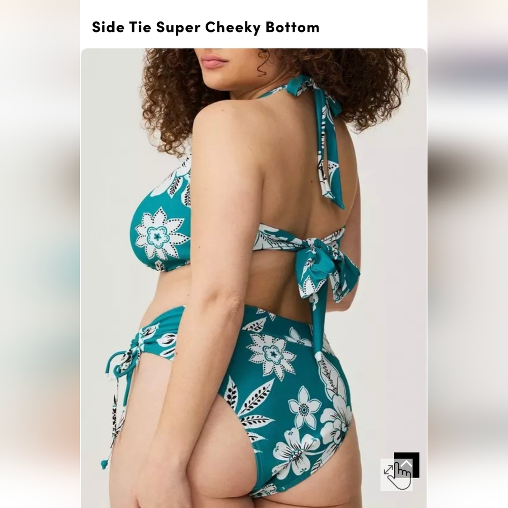 Torrid String Bikini Tie Side Cheeky Bottom 4x & Wire Free Halter 3x Floral Teal - Picture 2 of 15